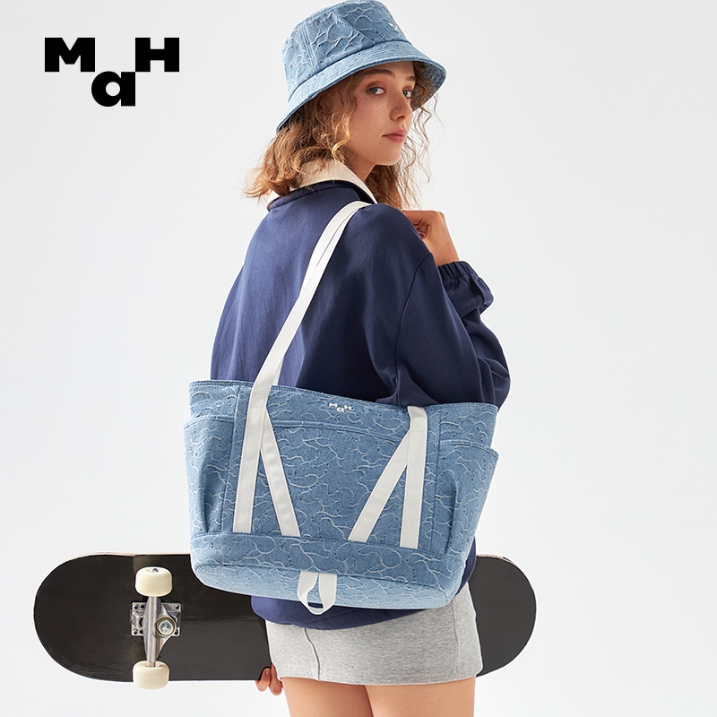 Mah 3167 Tote Bag Camouflage Denim Bule series ทนทาน Easy access Travel Companion Tote Bag