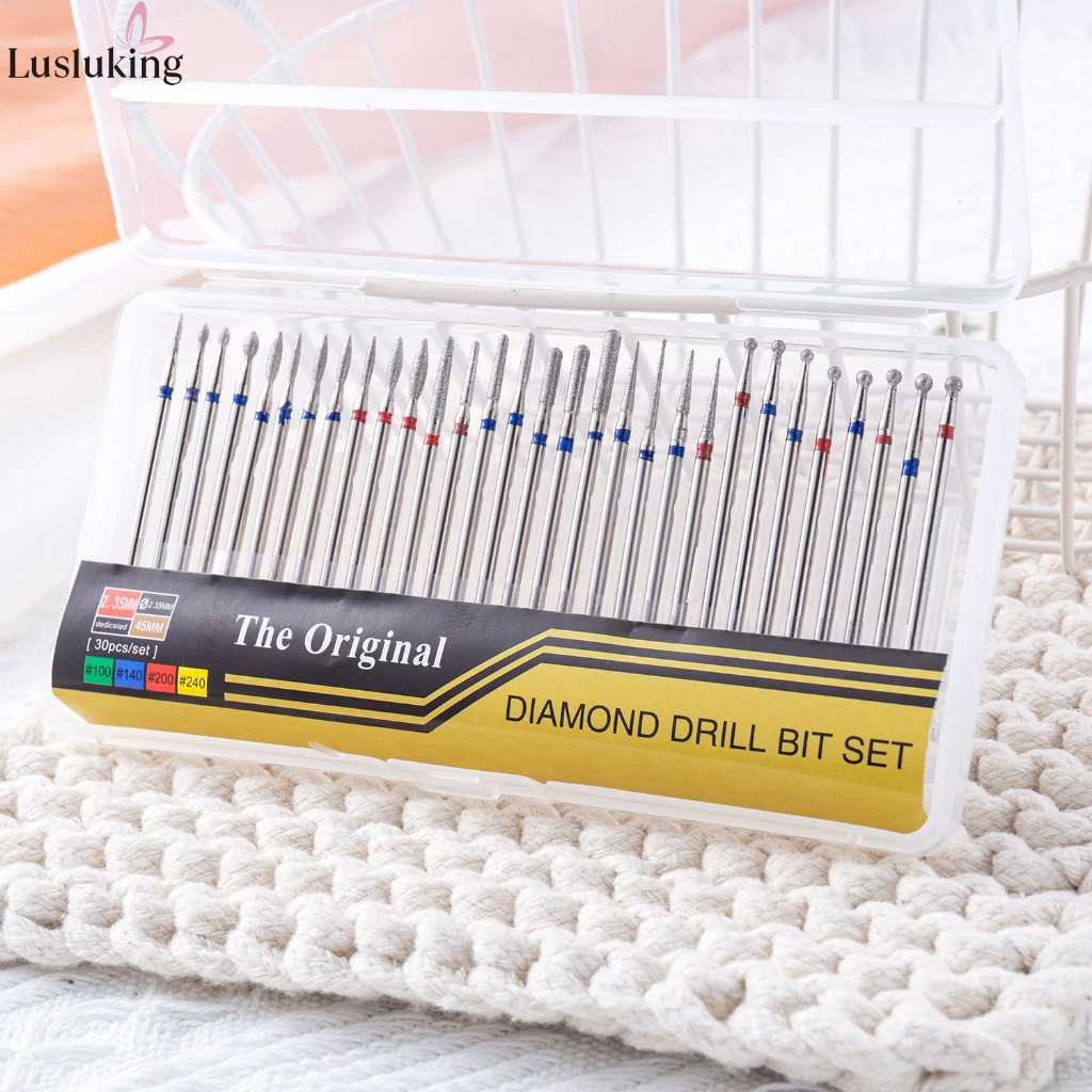 Lusking 30 ชิ้น/เซ็ตรัสเซีย Cuticle Care Diamond Bits คุณภาพเล็บเพชรเจาะชุด 2.35 มม.เส้นผ่านศูนย์กลางสําหรับเล็บไฟฟ้าที่สุดเจาะ