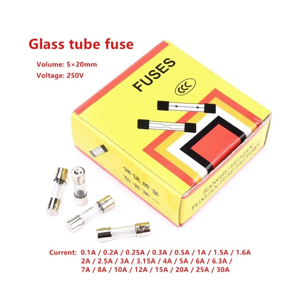 100pcs 5*20 มม.ฟิวส์แก้ว Fast ฟิวส์ 250V 0.1A 0.2A 0.5A Fast Blow ประกัน 1A 2A 3A 3.15A 4A 5A 6A 6.3A 7A 8A 10A 12A 15A 20A 25A 30A 30A