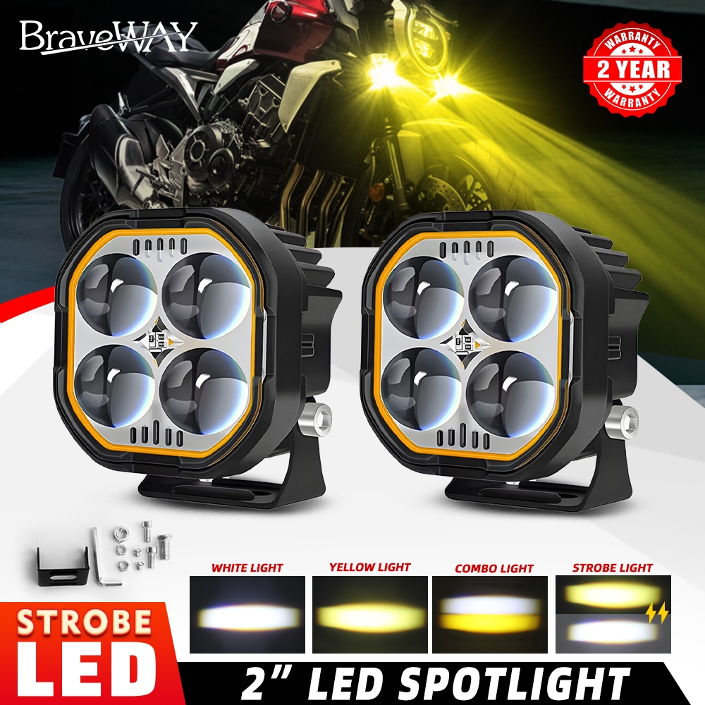 2 นิ้ว 3 นิ้ว LED Sportlight สําหรับรถจักรยานยนต์ Dual สีกระพริบรุ่น 6000K 3000K ไฟ LED ทํางาน 12V 2