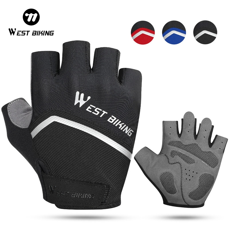 WEST BIKING ถุงมือปั่นจักรยานถุงมือครึ่งนิ้วกันกระแทกทนต่อการสึกหรอถุงมือจักรยานเสือภูเขาระบายอากาศ