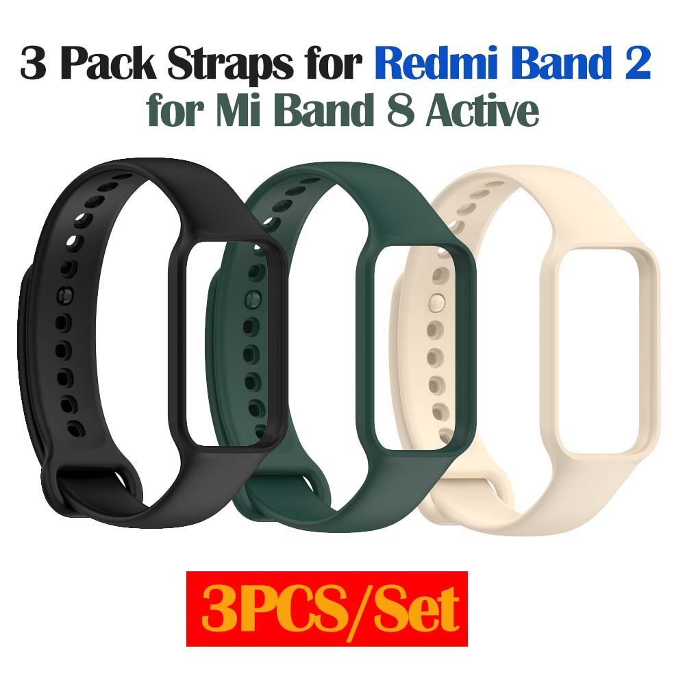 สายซิลิโคน 3 ชิ้น / ชุดสำหรับ Redmi Band 2, Xiaomi Smart Band 8 Active, Amazfit Band 7 สายรัดข้อมือสปอร์ตสมาร์ท