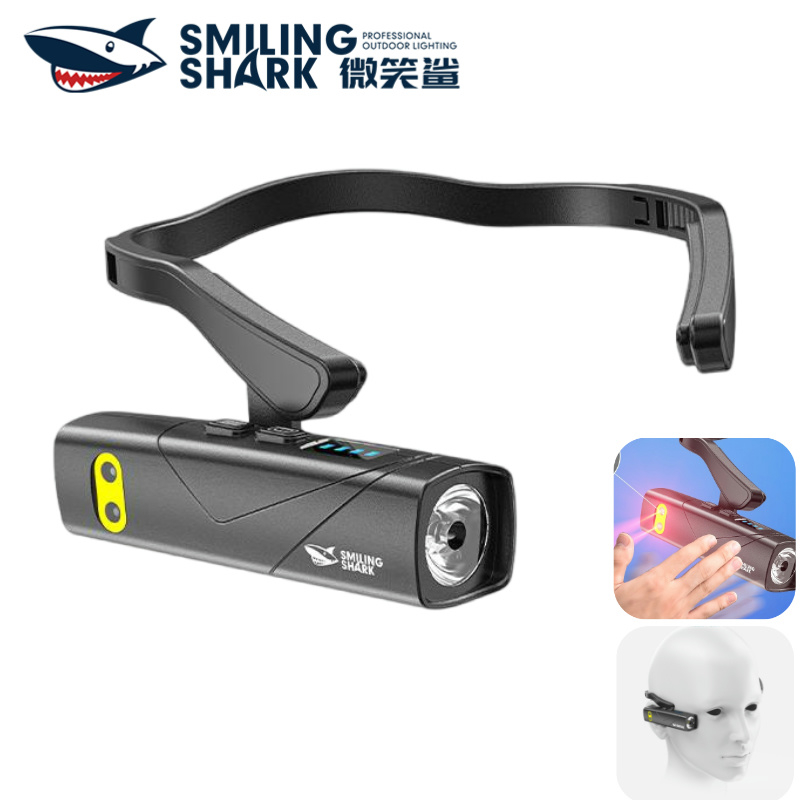 Smiling Shark TD0220 LED ไฟหน้า 5 โหมด Type-c ชาร์จหัวเหนี่ยวนําโคมไฟสีขาวสีแดงแสงตกปลากลางแจ้งกันน้ําทํางานรอบแสง