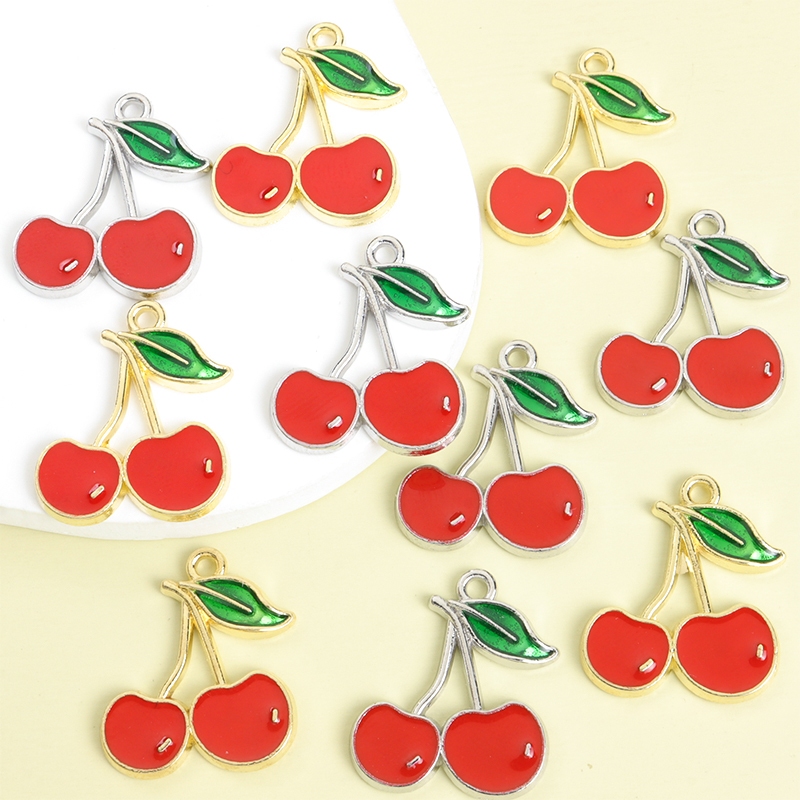 10ชิ้นหวานน่ารักสีแดงเชอร์รี่เคลือบหยดน้ํามันเสน่ห์,แฟชั่นผลไม้รูปร่างโลหะผสมสังกะสีจี้สําหรับ ทําเอง ฤดูร้อน มีชีวิตชีวา สร้อยคอสร้อยข้อมือต่างหูพวงกุญแจโทรศัพท์โซ่อุป