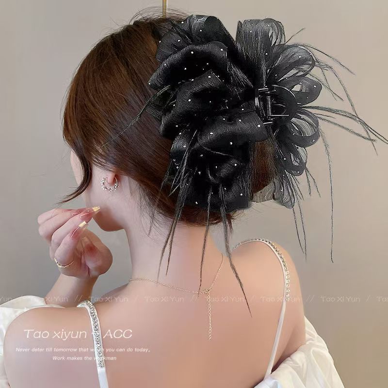2024 ใหม่ขั้นสูง Feather Gypsophila Organza Hairpin ด้านหลังหัวคลิปฉลามขนาดใหญ่แฟชั่นอุปกรณ์เสริมผม
