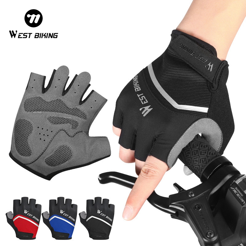 WEST BIKING ถุงมือปั่นจักรยานระบายอากาศ MTB จักรยานเสือหมอบถุงมือครึ่งนิ้วผู้ชายผู้หญิง SBG ถุงมือกันลื่นดูดซับแรงกระแทก