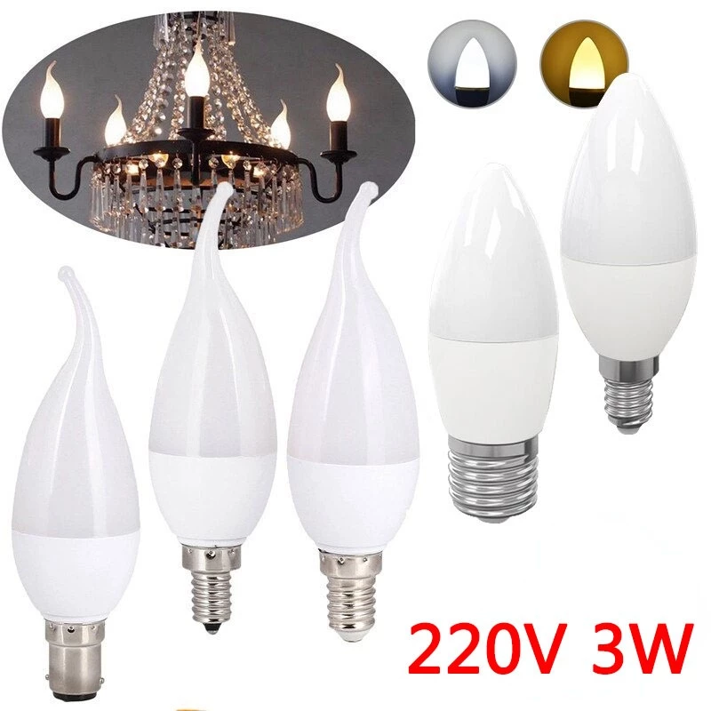 E14 หลอดไฟ led E27 led โคมไฟโคมระย้า หลอดไฟเทียน 3W โคมไฟไฟตกแต่ง Warm White ประหยัดพลังงาน