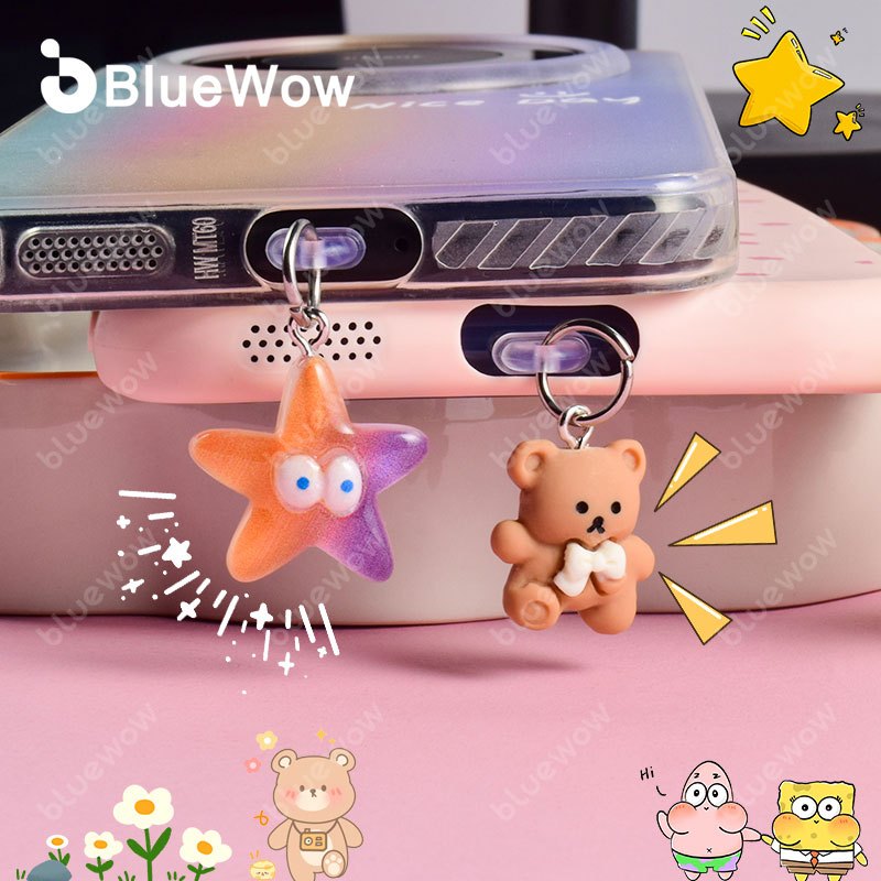 Bluewow ปลั๊กกันฝุ่นโทรศัพท์มือถือน่ารัก ฝาครอบกันฝุ่นป้องกันการสูญหายสําหรับพอร์ตชาร์จ type-c