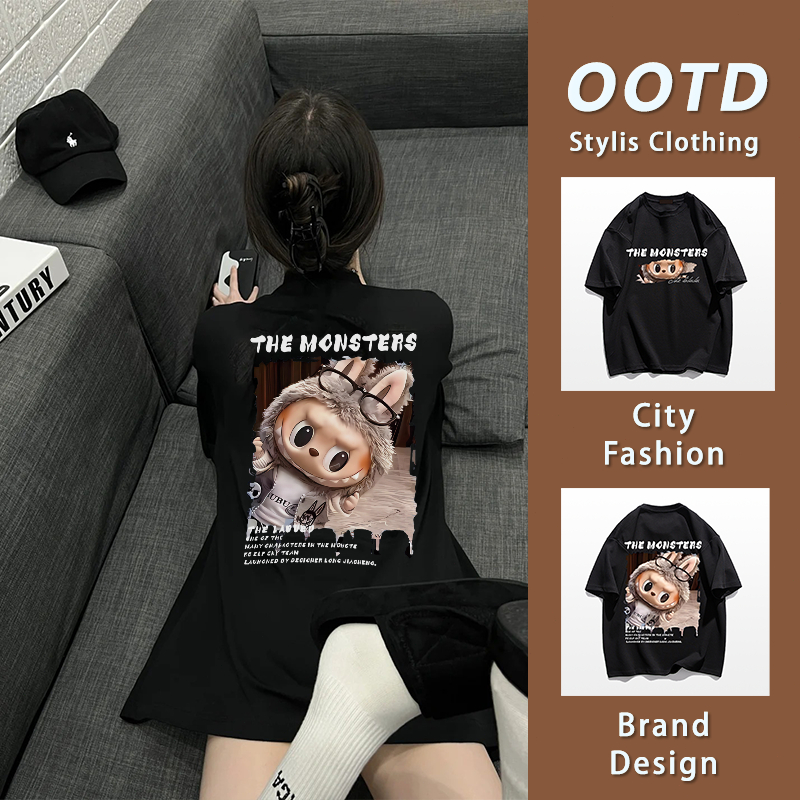 เสื้อยืดแขนสั้น ลายLabubu สำหรับผู้หญิง ฤดูร้อน ผ้าฝ้าย100% YG906
