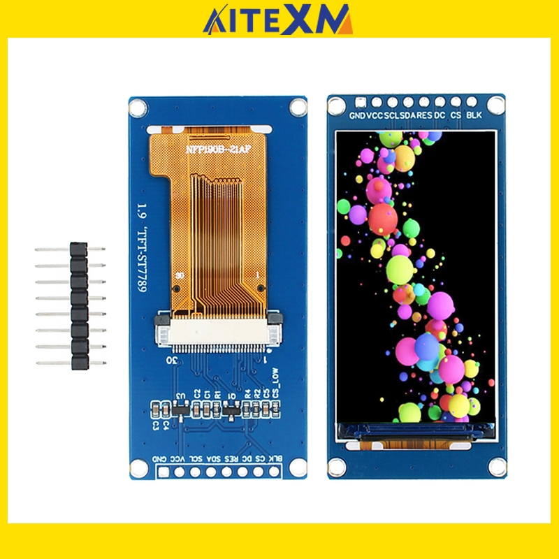 1.9 นิ้ว IPS Full Angle TFT Display ST7789V หน้าจอ LCD จอแสดงผลสีโมดูล SPI Serial Port ความละเอียดสูง 170x320