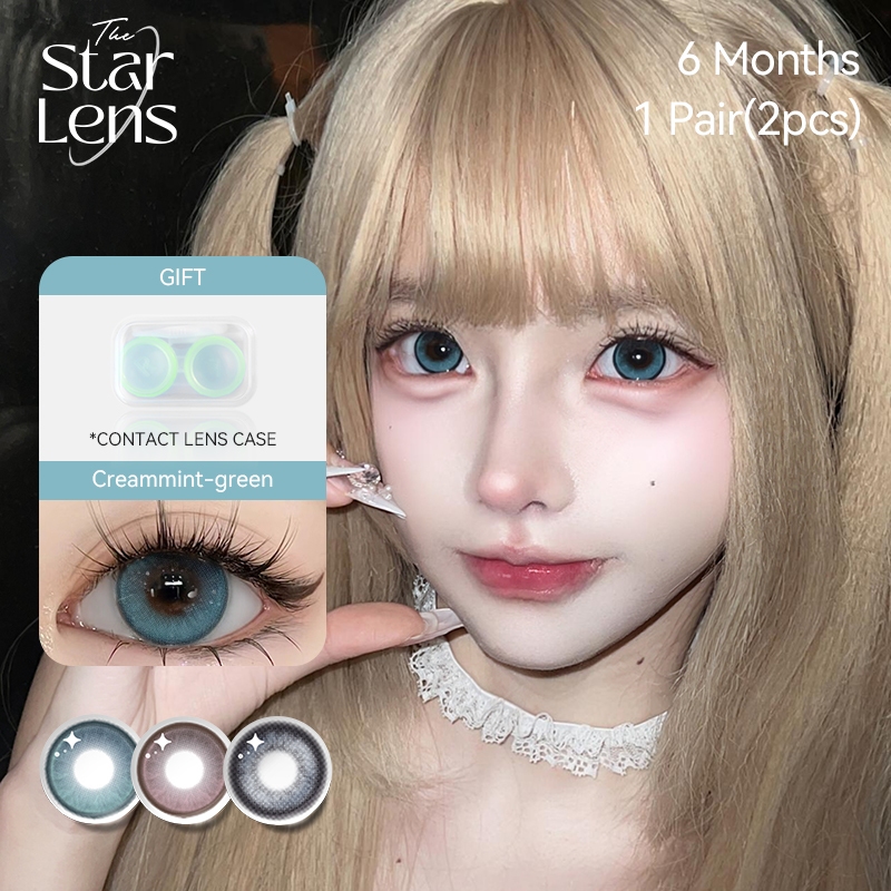 Starlens 2PCS คอนแทคเลนส์สี DIA14.2/14.5 มม.ตาโตเลนส์ Cntact สีฟ้า 6 เดือน