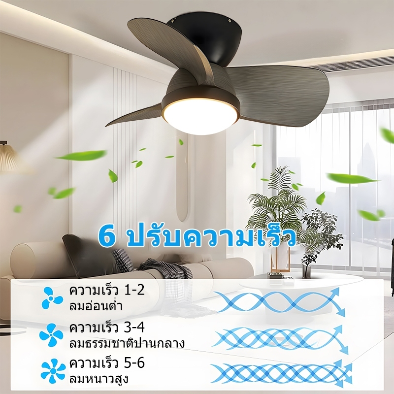 GOGEOUS พัดลมเพดาน สไตล์นอร์ดิก 24/28นิ้ว พัดลมแขวน 3 ใบมีด 6 ความเร็ว ไฟพัดลม พร้อมรีโมทควบคุม