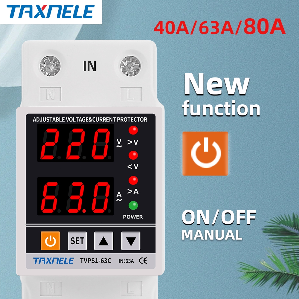 40a 63A 230V Din Rail ปรับดิจิตอล Over Under Voltage Protector Over Current Protection