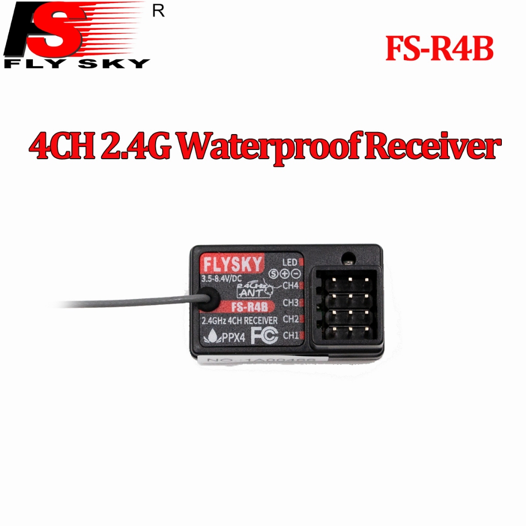 Flysky FS-R4B 4 ช่อง Mini Receiver 2.4G 3.5-8.4V ANT เสาอากาศเดี่ยว PWM สําหรับ RC รุ่นของเล่นรถเรือ