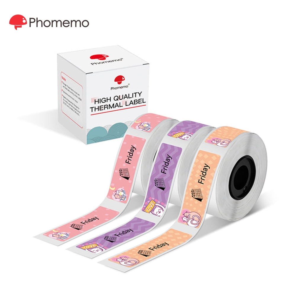 Phomemo 14X50mm 3 ม้วนรูปแบบสติกเกอร์ฉลากสําหรับเครื่องพิมพ์ D30/Q30/Q31 and 14mm label printer