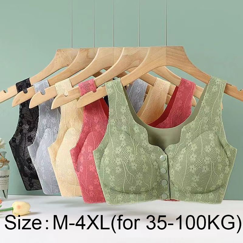 【สินค้าพร้อมส่ง】เสื้อในผู้หญิงกระดุมหน้า ไซส์ M-4XL พลัสไซส์ ไม่มีลวดเหลือง ถ้วยบาง ลูกไม้ ลำลองให้นม สำหรับสตรีวัยกลาง