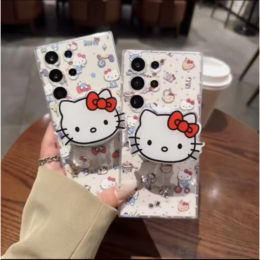 การ์ตูน น่ารัก บอลลูน สวัสดีคิตตี้ ที่ยึดแม่เหล็ก เคส Samsung Galaxy S25 S24 Ultra S24FE S21 S22 S23 Ultra Plus + S23FE S21 S20 FE Note20 Ultra A55 Magnetic การชาร์จแบบไร้สาย Case