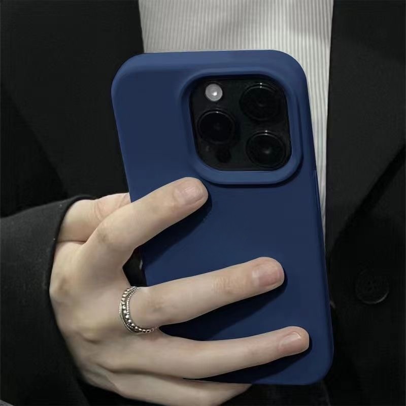 ขอบตรงสีฟ้าลื่นซิลิโคนเหลวเคสโทรศัพท์สําหรับapple IP IPhone 7 8 14 15 Plus X XR XS Max 11 12 13 14 15 Pro Max 11prm 12prm 13prm 14prm 15prm สําหรับชายMan