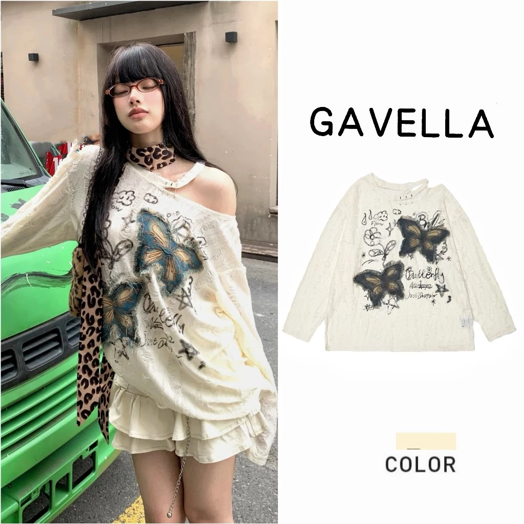 GAVELLA พร้อมส่ง🌟เสื้อยืดผู้หญิง แขนยาวเปิดไหล่ สไตล์ฤดูใบไม้ผลิและฤดูใบไม้ร่วง ใส่สบาย ชิคและเก๋ เสื้อยืดแขนยาว