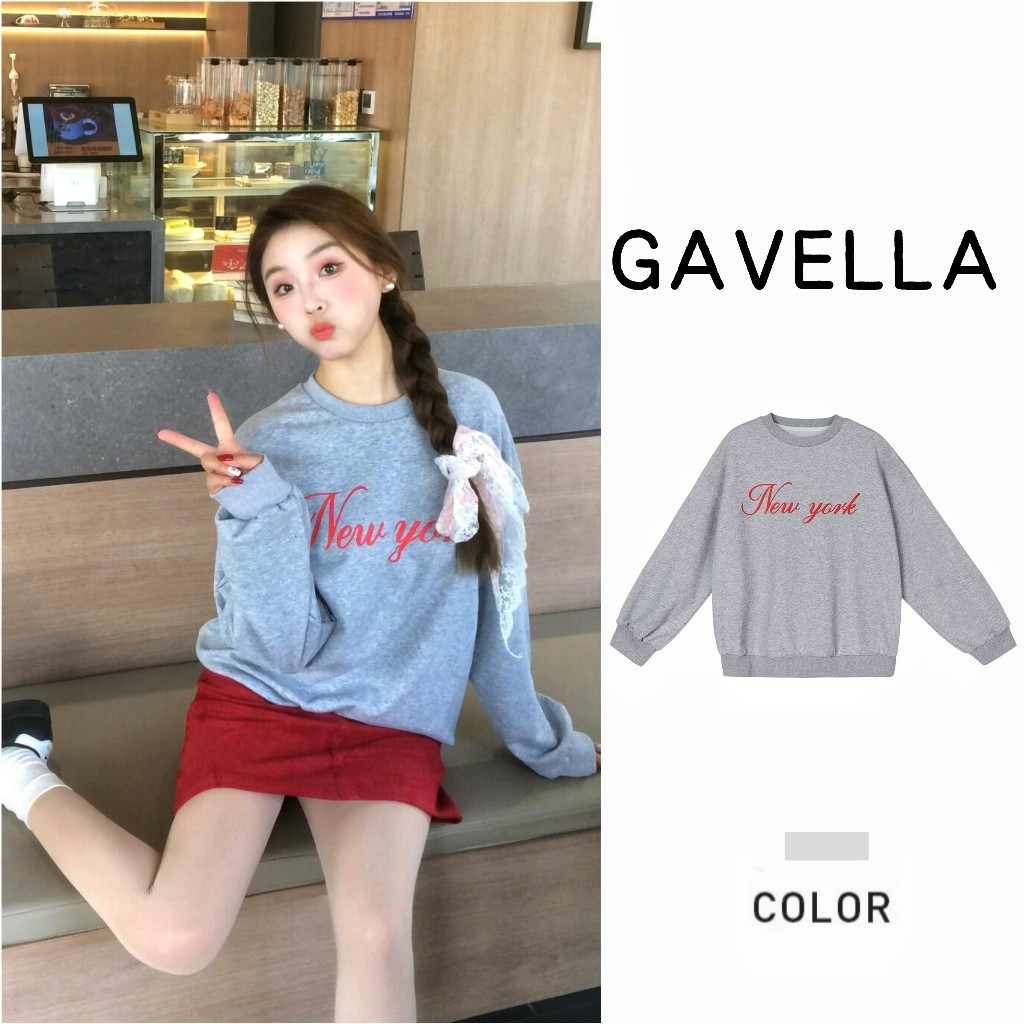 GAVELLA เตรียมส่ง เสื้อสเวตเตอร์ เสื้อสเวตเตอร์ แขนยาว คอกลม หลวม แบบบาง เสื้อผ้าแฟชั่นผู้หญิง