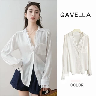 GAVELLA เสื้อเชิ้ตผู้หญิง กาเวลล่า สีขาว สไตล์ลําลอง ลูกไม้ เสื้อเชิ้ตแขนยาวทรงหลวม