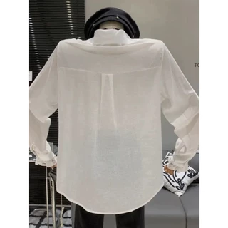GAVELLA เสื้อเชิ้ตผู้หญิง กาเวลล่า สีขาว สไตล์ลําลอง ลูกไม้ เสื้อเชิ้ตแขนยาวทรงหลวม
