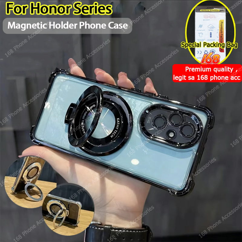 เคส Honor 200 Pro เคส Honor 200 5G เคส Honor 200 Smart กันกระแทกวุ้นใสใสพร้อมตัวป้องกันเลนส์กล้อง ขาตั้งตัวยึดแม่เหล็ก ถุงลมนิรภัยหนา หรูหรา ไฟฟ้าสไตล์ธุรกิจ ฝาครอบโทรศัพท์