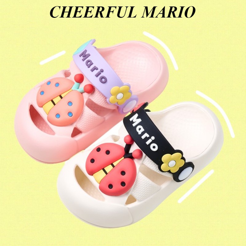 Cheerful Mario รองเท้าแตะเด็กผู้หญิง การ์ตูน แมลงเต่าทอง Ladybug รองเท้าหัวโต นิ่มๆ กันลื่น ลำลอง สําหรับเด็กผู้ชาย และเด็กผู้หญิง