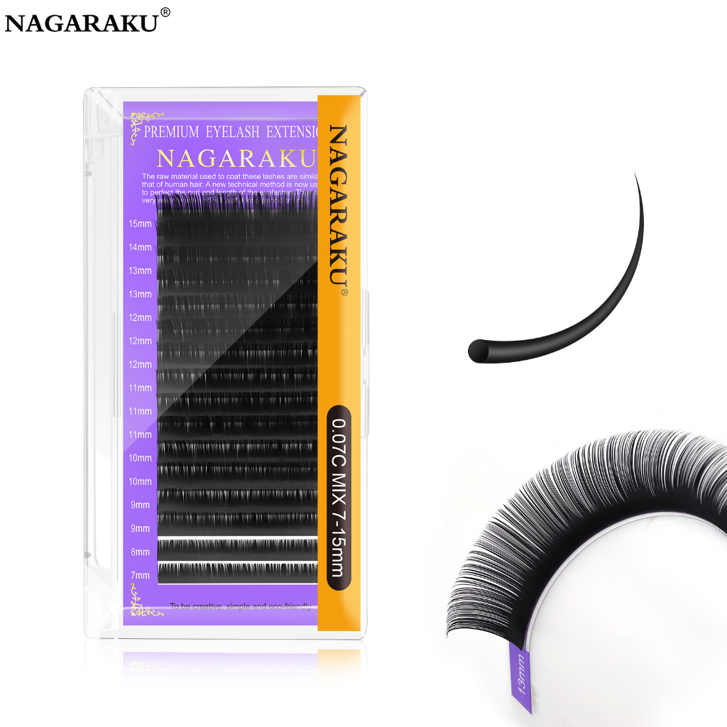 Nagaraku ขนตาต่อขนตา นุ่มพิเศษ เป็นธรรมชาติ 16 เส้น สีดํา ขนตาพรีเมี่ยม ขนตาใยสังเคราะห์ ขนตาคลาสสิก