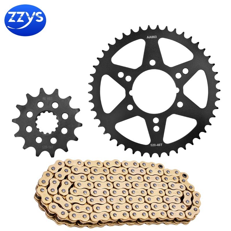 520 13T 14T 15T 43T 46T รถจักรยานยนต์ Carburized เหล็กด้านหน้าด้านหลังเฟืองโซ่ชุดสําหรับ Kawasaki Ni