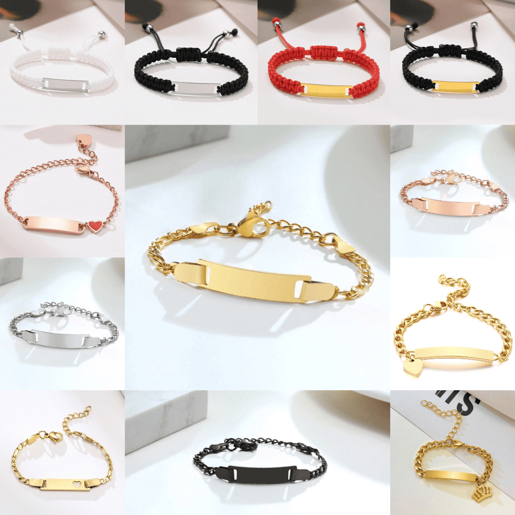 Meaeguet กำไลสลักชื่อ 18K สำหรับเด็ก/ทารก, กำไลชื่อส่วนตัว, ไม่ลอกไม่จาง เครื่องประดับแฟชั่น สเตนเลสสตีล เชือกถัก ซิลิโคน