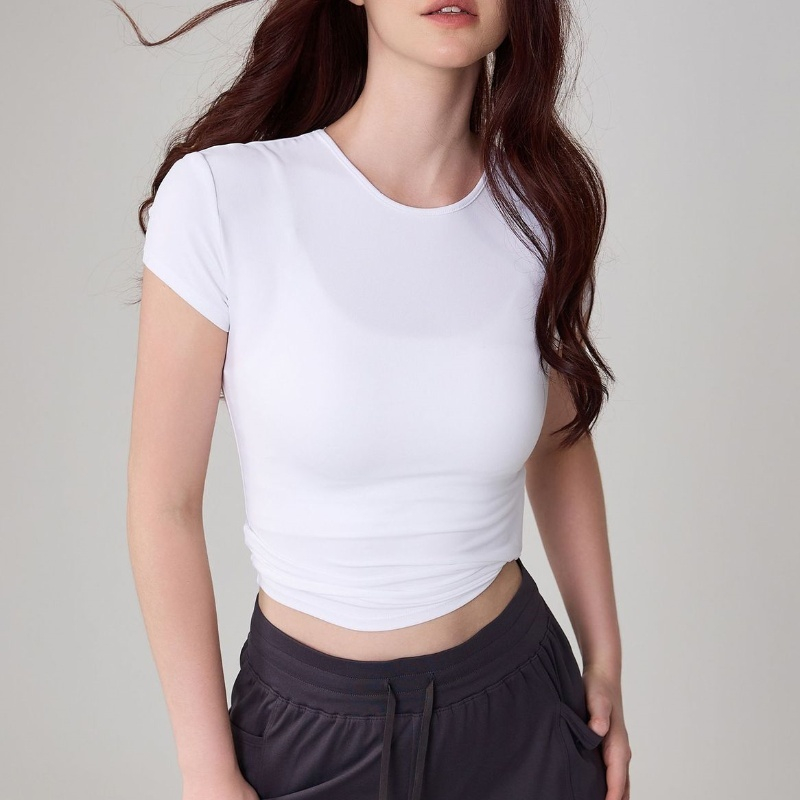 L.CIRCLE เสื้อยืดกีฬาโยคะแขนสั้นนุ่มและดูดซับความชื้น
