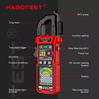 Habotest HT205 NVC แคลมป์มิเตอร์ 600A True RMS AC/DC Current Amp 10MHZ Meter