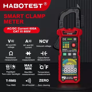 Habotest HT205 NVC แคลมป์มิเตอร์ 600A True RMS AC/DC Current Amp 10MHZ Meter