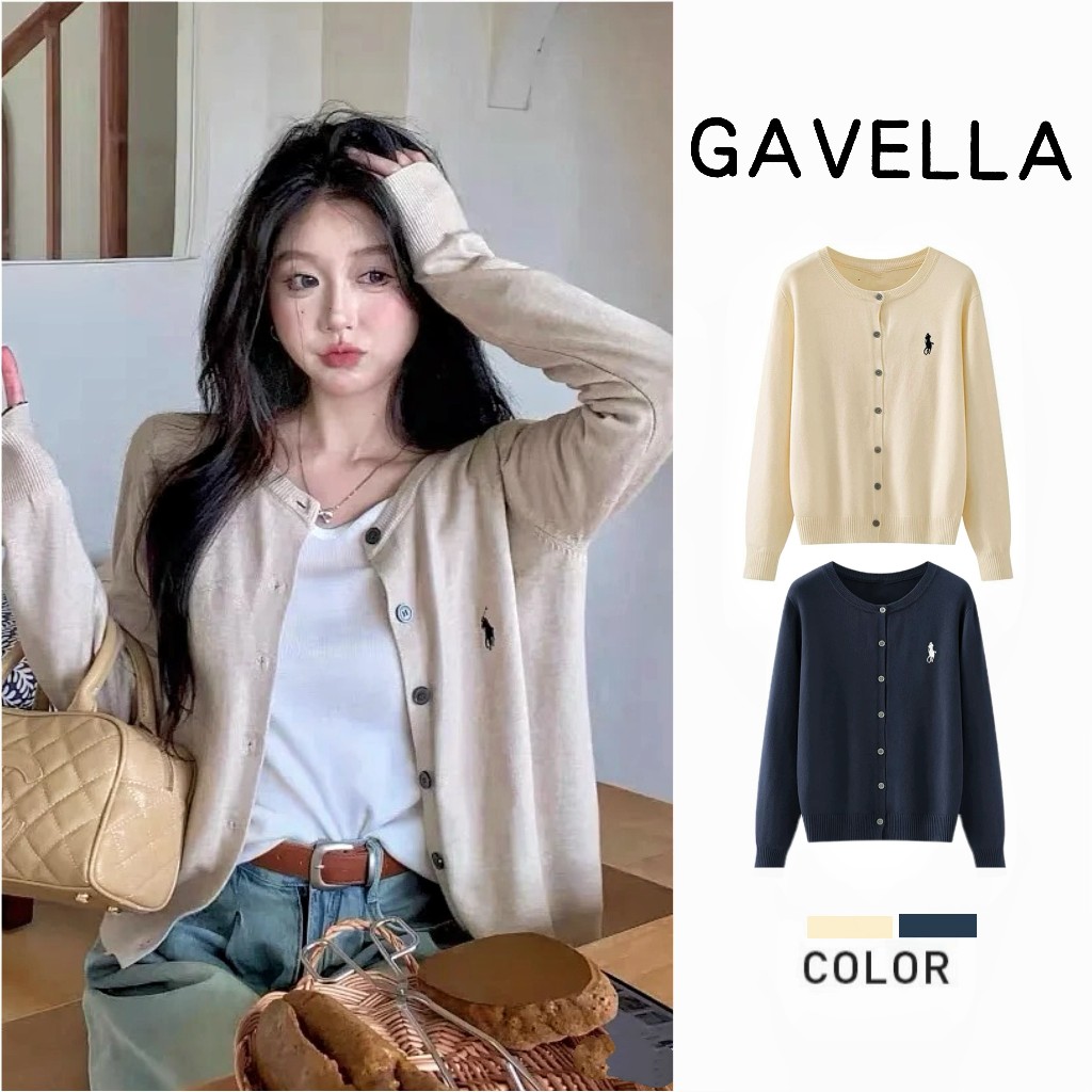 GAVELLA เสื้อคลุมไหมพรมแขนยาว คอกลม ใส่สบาย เสื้อไหมพรม เสื้อคลุมคาร์ดิแกนกันหนาว แขนยาว ผ้าถัก สีพื้น สไตล์เกาหลี มีใ