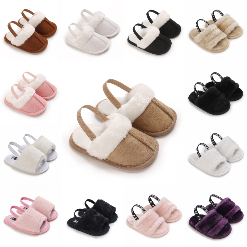 Fluffy รองเท้าแตะสไลด์เด็ก Soft Plush Warm Non Slip House รองเท้าสําหรับเด็กวัยหัดเดินชายหญิงฤดูหนาว Indo0-18M