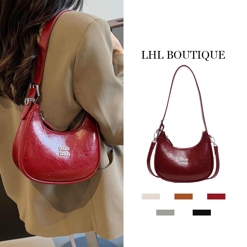 LHL BOUTIQUE กระเป๋าสะพายผู้หญิงกระเป๋าเกี๊ยวหนังเรียบง่าย
