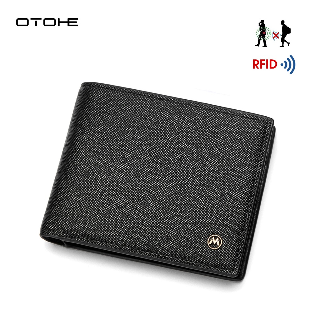 OTOHE RFID Block กระเป๋าสตางค์สั้นสีทึบ Retro กระเป๋าสตางค์สั้นซิปกระเป๋าสตางค์คลัทช์ Soft PU กระเป๋าสตางค์