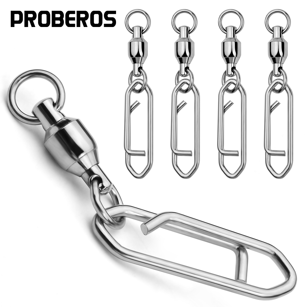 Proberos10pcs Heavy Duty Fishing Connector Snap Pin แบริ่ง Rolling หมุน Kekili สแตนเลสอุปกรณ์ตกปลา 前鱼导环