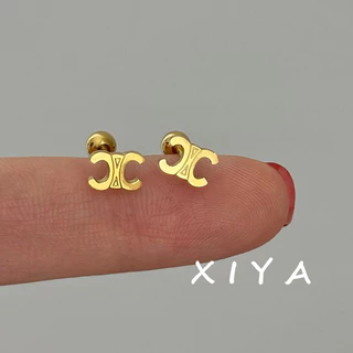 XIYA 316L ต่างหูไทเทเนียม เหล็ก ประดับลูกปัดมุก รูปตัวอักษร ใบโคลเวอร์สี่แฉก