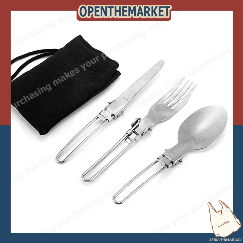 【สินค้าพร้อมส่ง】ชุดช้อน ส้อม มีด พับได้ ชุดช้อนสนาม camping ไม่ขึ้นสนิม พับเก็บง่าย ช้อนส้อมสนาม ใช้พกพา แคมป์ปิ้ง ปิกนิก
