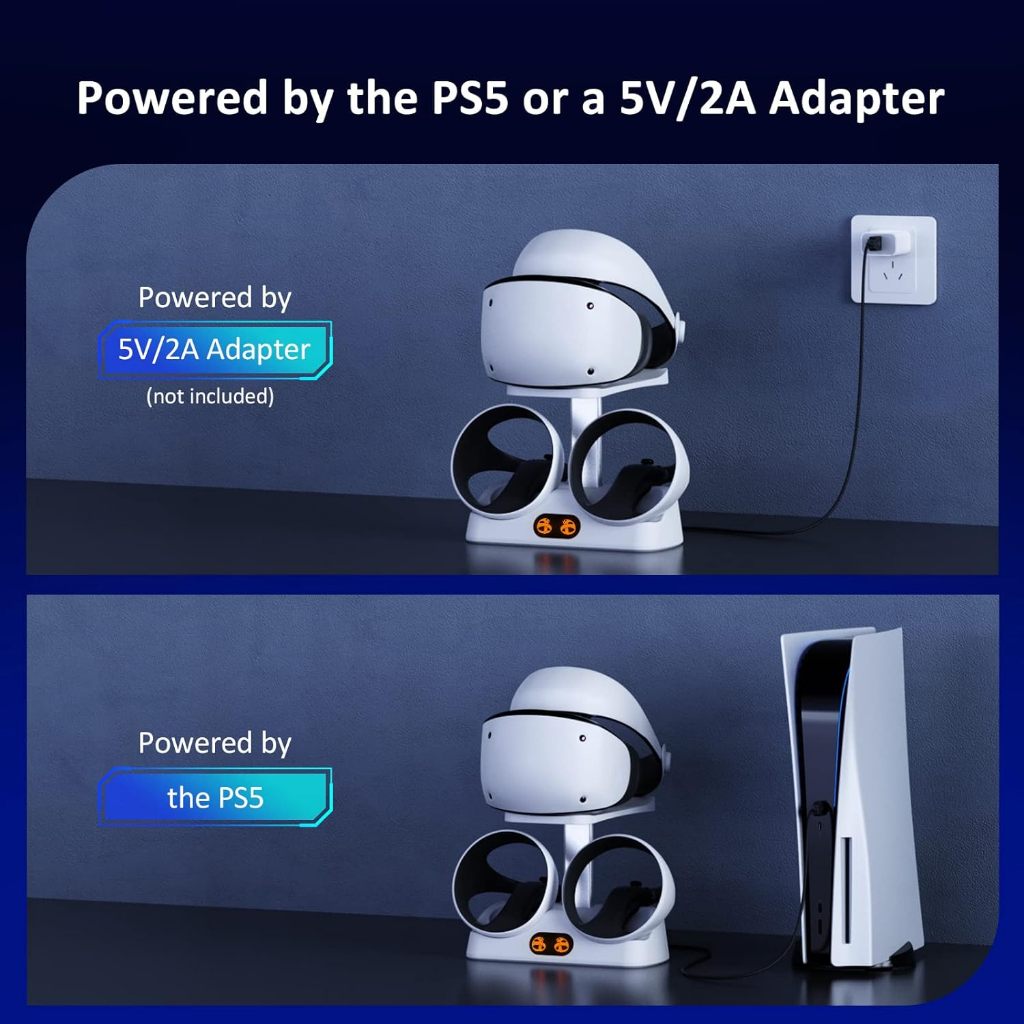 DOBE แท่นชาร์จ พร้อมหัวดูดแม่เหล็กสําหรับ PS VR2, สถานีชาร์จเร็วคู่พร้อมไฟ LED, ขาตั้งจอแสดงผลหูฟังและขาตั้งควบคุม, ขั้วต่อแม่เหล็ก