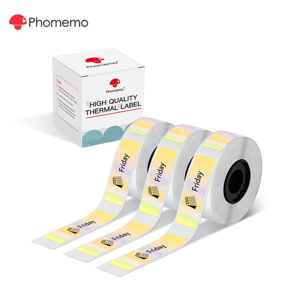 Phomemo 14X50mm Holographic Gold Label สติกเกอร์สําหรับเครื่องพิมพ์ D30/Q30/Q31 (3 ม้วน)