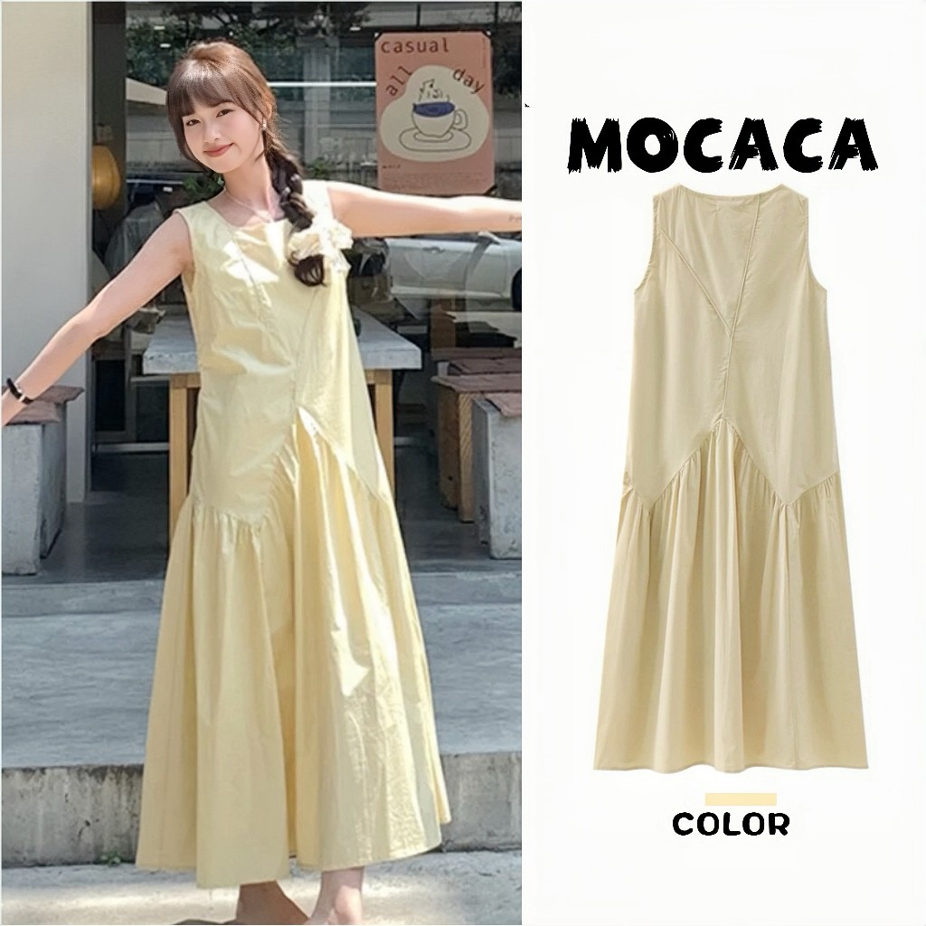 MOCACA เตรียมส่งกระโปรงยาว เดรสแขนกุด เดรสคอกลม ชุดไปทะเล ผ้าสบายหลวม