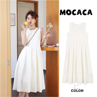 MOCACA ชุดเดรสยาว เดรสคอกลม เดรสแขนกุด เสื้อผ้าผู้หญิง เดรสอ…