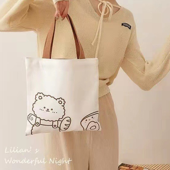 หมีน่ารักความจุขนาดใหญ่ถุงผ้าใบเป็นมิตรกับสิ่งแวดล้อม