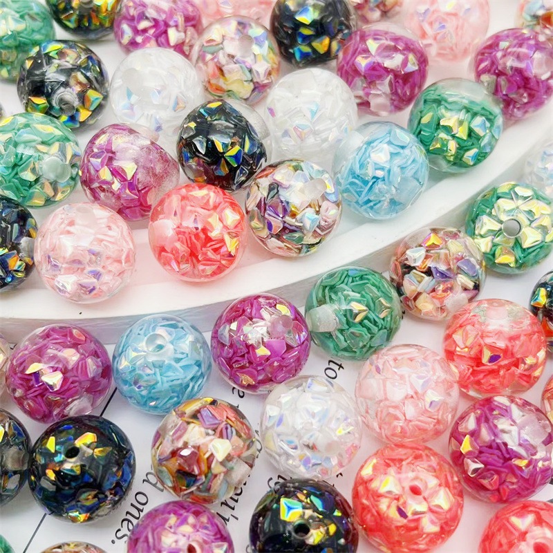 16มิลลิเมตร10ชิ้นสไตล์สุ่มแสงสีคลื่นกระพริบเลื่อมเรซิ่นตรงหลุมรอบหลวมลูกปัดทําเองห่วงโซ่โทรศัพท์มือถือผมเชือกลูกปัดปากกาอุปกรณ์เครื่อ
