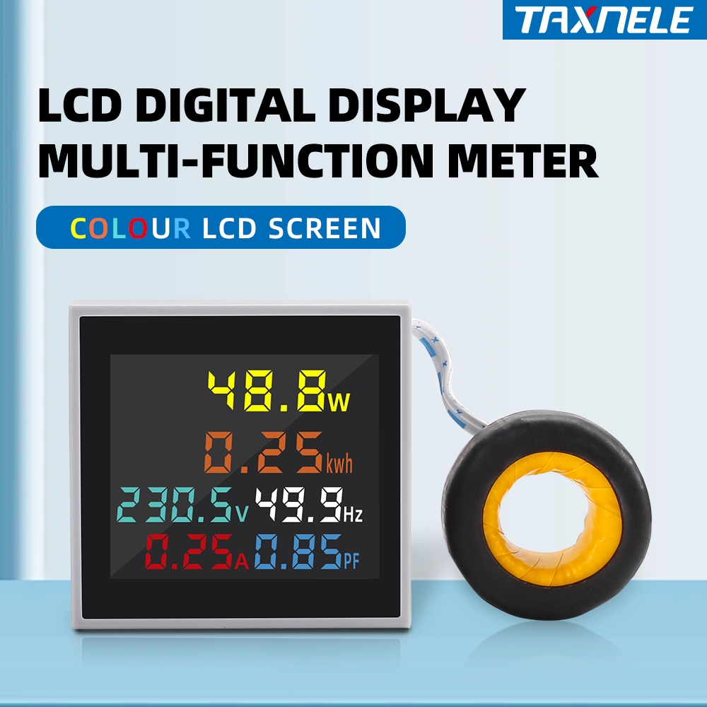 D48 2058 AC 50-300V 6IN1 ดิจิตอลโวลต์มิเตอร์แอมป์มิเตอร์ความถี่ Energy Meter monitor 100A KWH 22 มม.