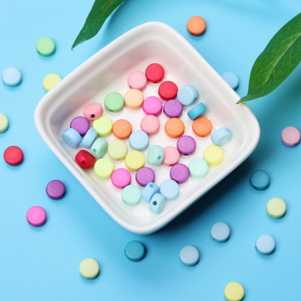 50Pcs Candy Color Single Hole Round Flat Beads DIY Fashion Charms for Jewelry Making