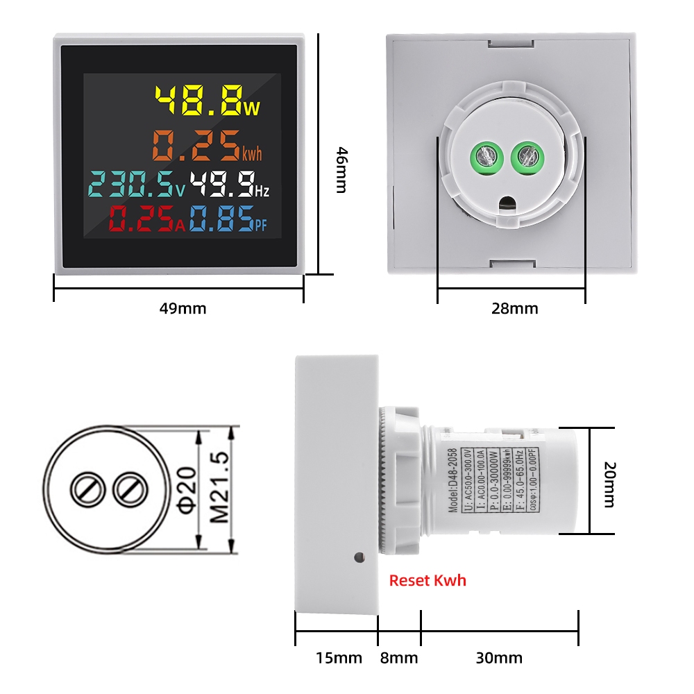 Taxnele 22MM D48-2058 Multi Function Digital 6in1 AC 50-300V 250-450V โวลต์มิเตอร์แอมมิเตอร์ Energy Meter - รูปที่ 5